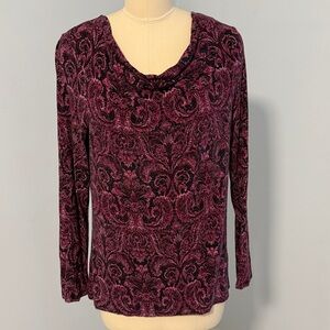 Talbots petite Cowl Neck Long Sleeve Paisley Top Purple SZLP
